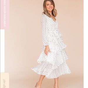 Elegant Polka Dot Long Sleeve Ruffled Dress
